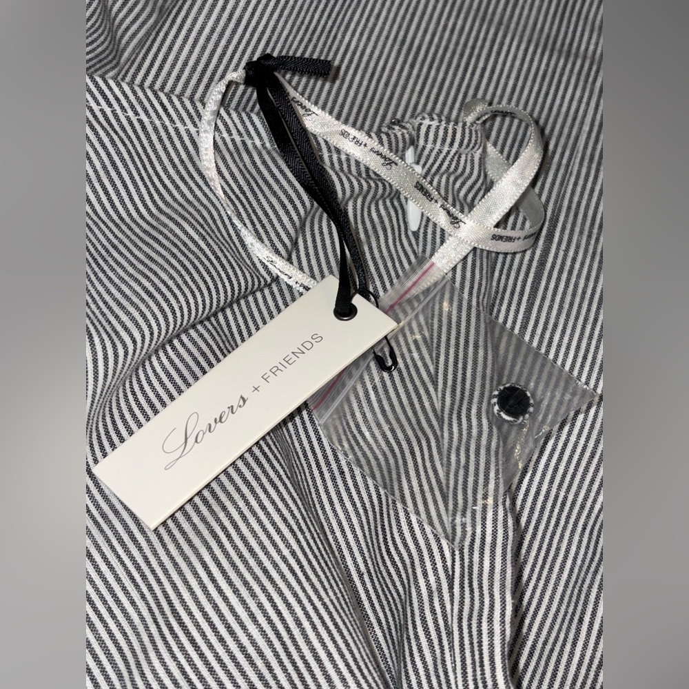 Revolve Lovers + Friends Grey Striped Ribbon Tie one Shoulder Mini Dress M NWT - Picture 11 of 11